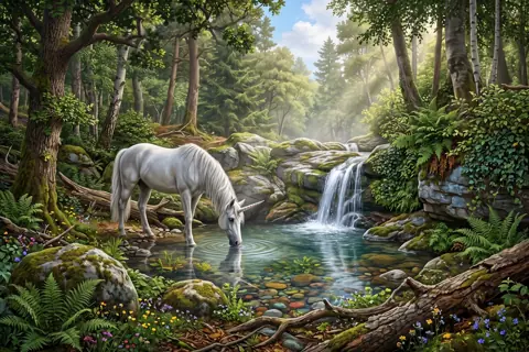 Puzzle Licorne au bord d’une cascade
