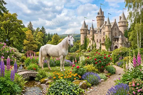 Puzzle Licorne près d’un château de conte