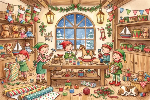 Puzzle Lutins dans l’atelier du Père Noël