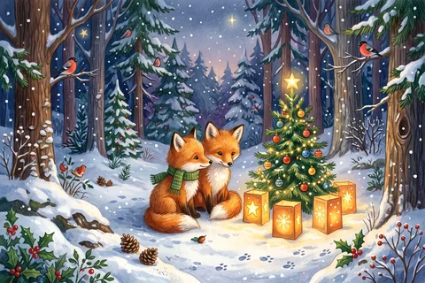 Puzzle Renards et lanternes sous la neige