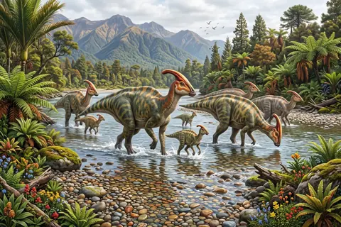 Puzzle Troupeau de dinosaures à la rivière