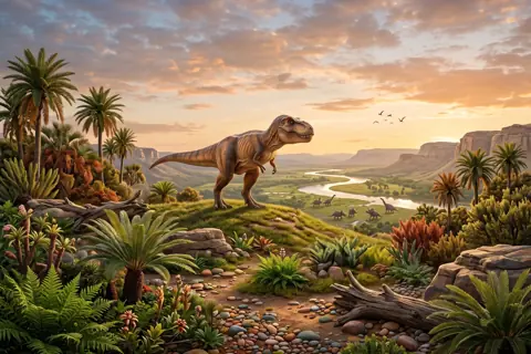 Puzzle Tyrannosaure au soleil couchant